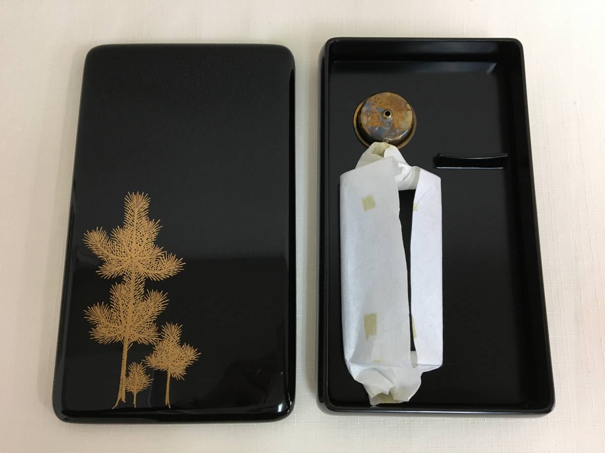 未使用保管品】輪島塗 慶塚作 若松蒔絵 硯箱 共箱入り 高級 漆器 文