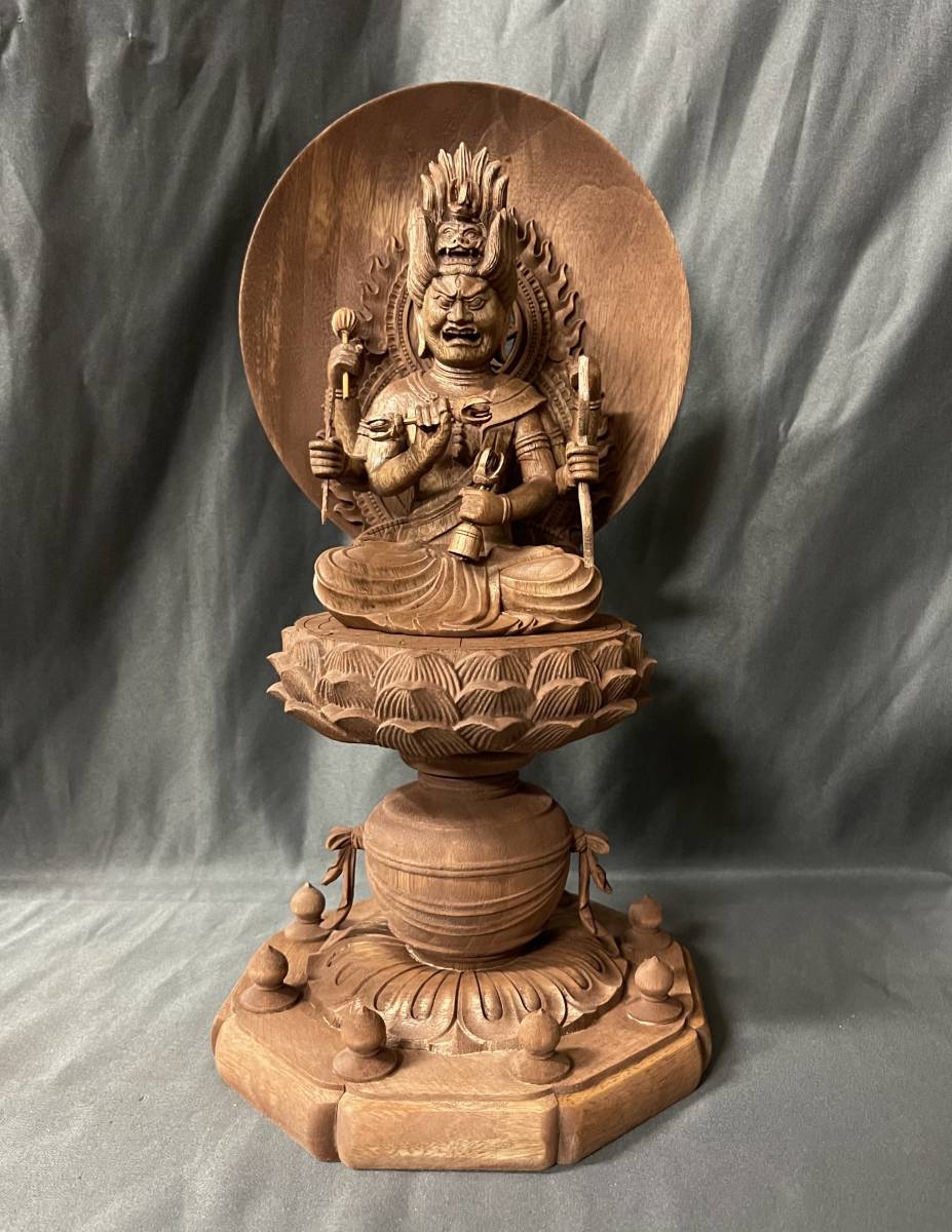 仏教工芸品 総楠製 井波彫刻 一刀彫 極上彫 木彫仏像 九龍観音菩薩