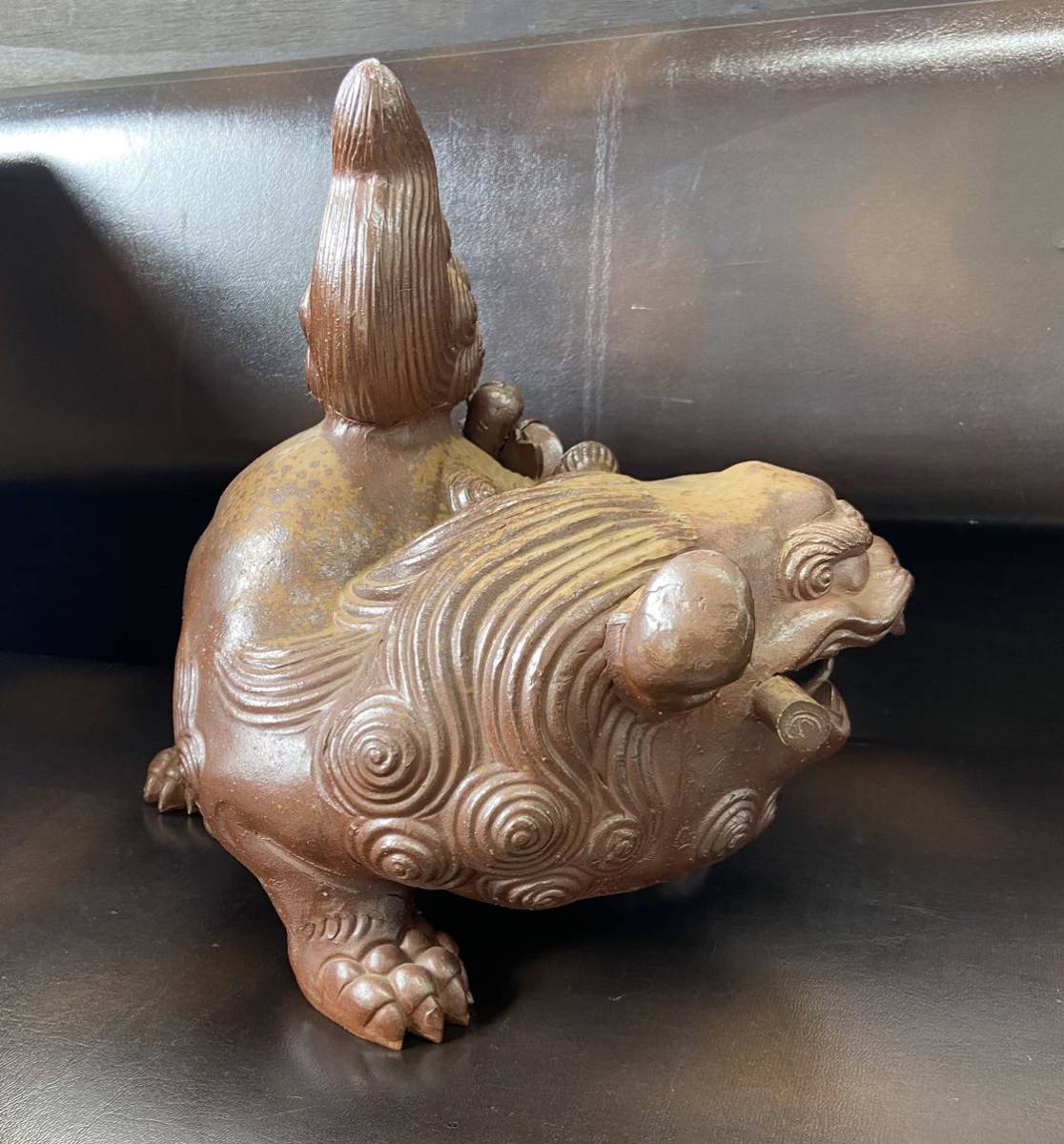 1737 名人 大国寿郎作 牡丹獅子置物 銅製 時代物 【公式通販】