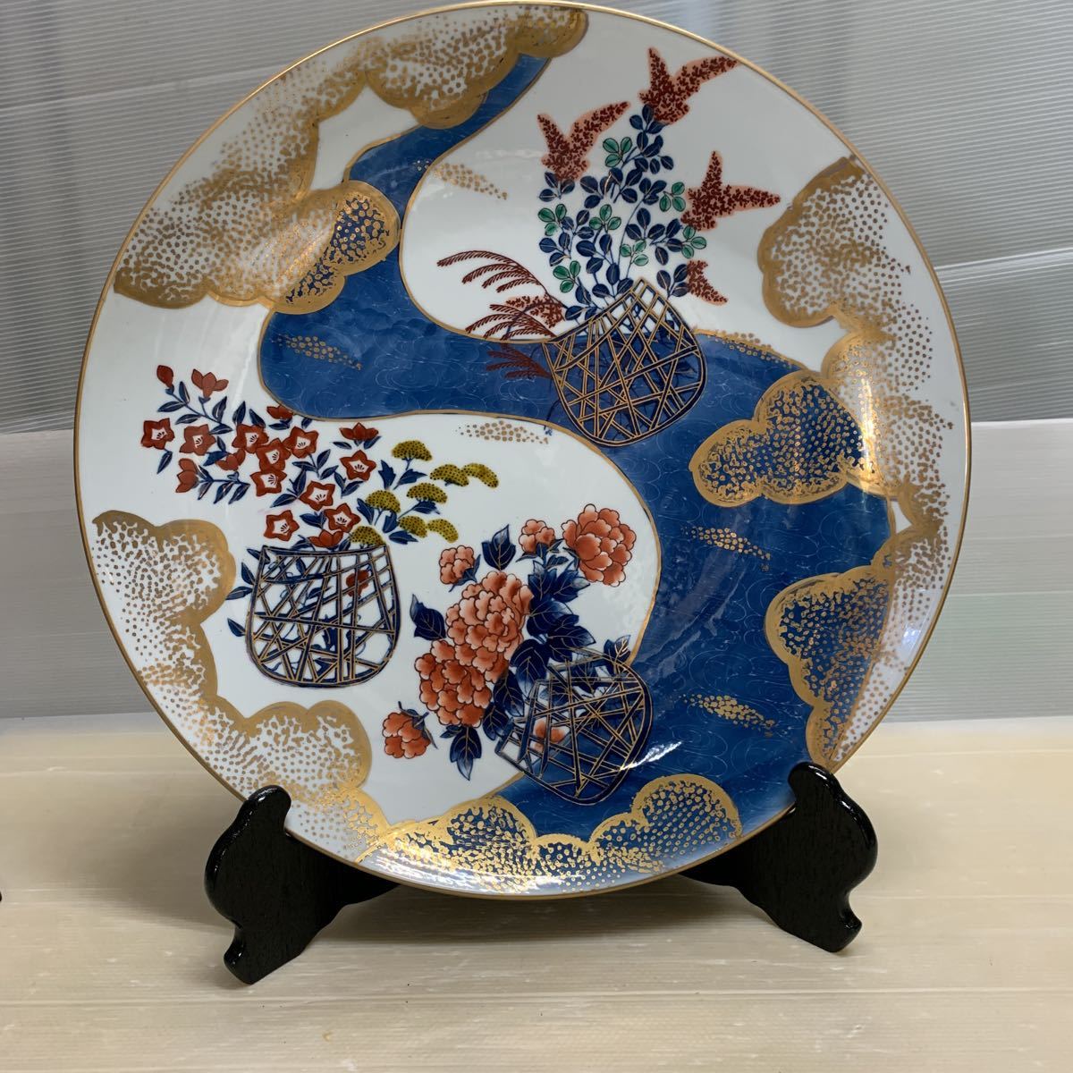 恵 #1651 】 古伊万里 色絵 染錦 見事な群鶴文 大皿 直径 約45.5