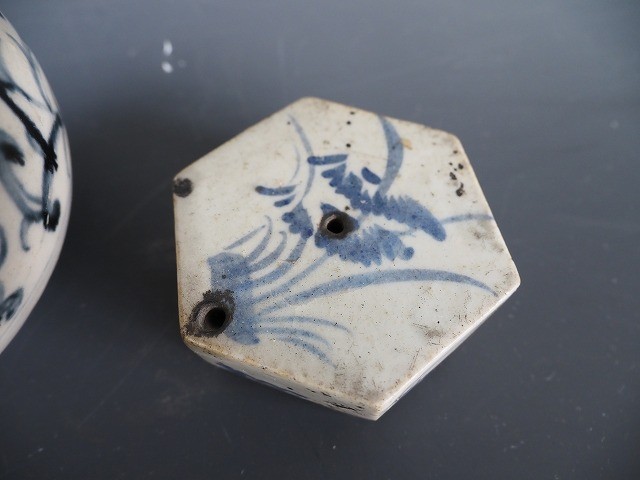 中国 染付水盂/染付水滴 中国古玩 骨董 書道具 1495