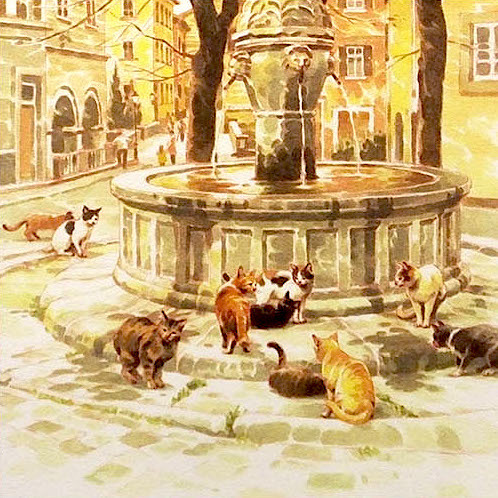 笹倉鉄平 「旧市街の猫たち」シルクスクリーン