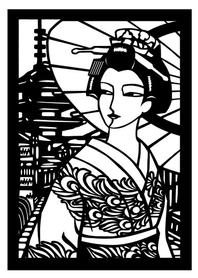 切り絵「舞子さん二人」