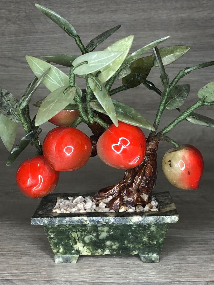 中国美術 玉石 桃彫刻 桃の木 中国美術 彫刻細工盆栽 置物 飾り物 風水