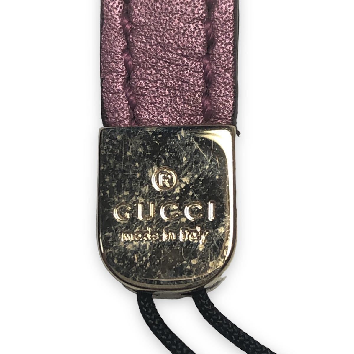 GUCCI グッチ 携帯用ストラップ ハートモチーフ メタリックピンク