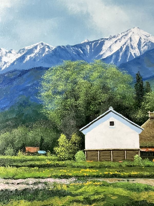 真作】絵画 羽中田晴夫 油彩4号 北海道 牧歌的風景 証明書付 V67 真作
