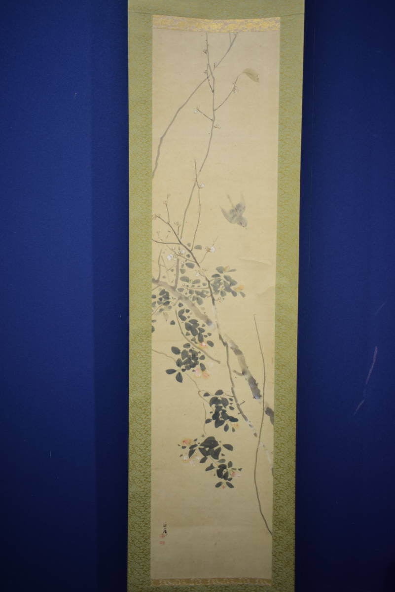 真作/藤井松林/四君子/花鳥図/横物/布袋屋掛軸HJ-669 真作/藤井松林