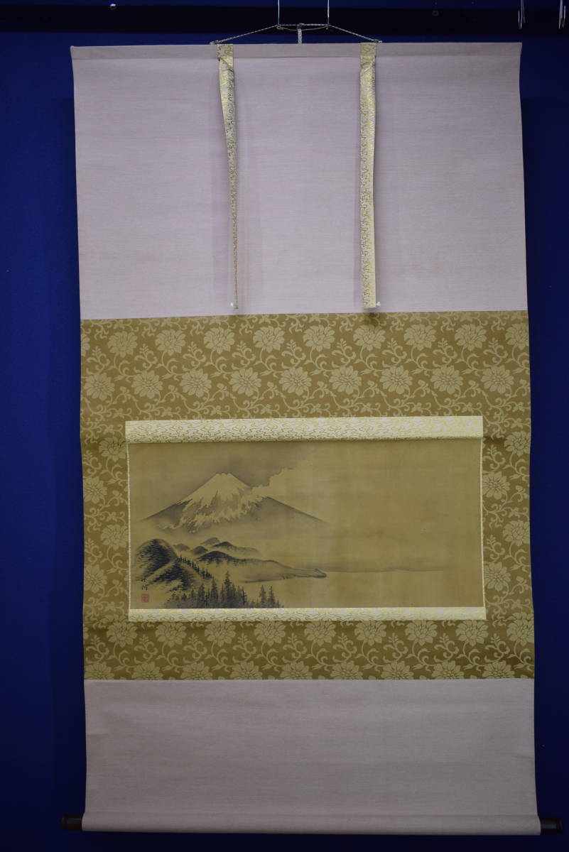 真作/中林竹洞/富士山水図/横物/大幅/布袋屋掛軸HJ-844