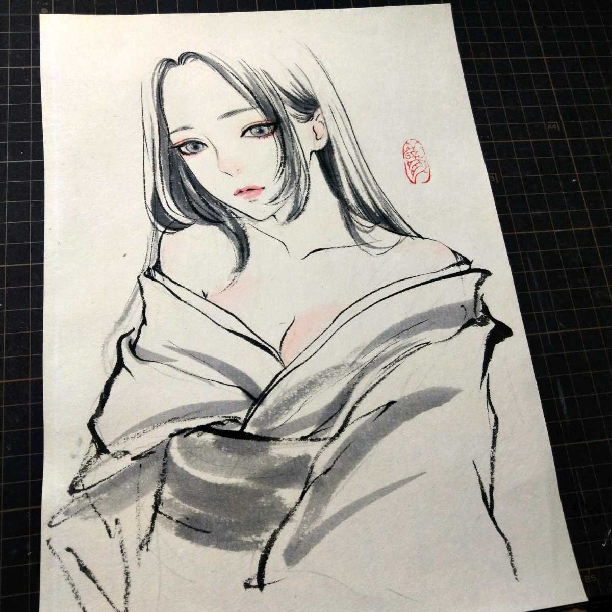 専用 肉筆原画 墨絵 水墨画 日本画 習作 和服 和装 美人画 Yahoo