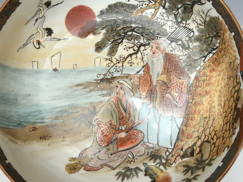 アンティーク 九谷焼 竹に虎図 三ツ鉢 深鉢 大鉢 三重鉢 骨董 手描き青