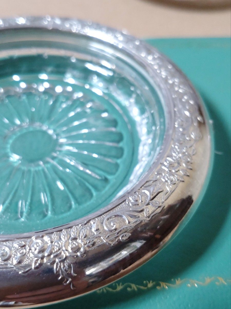 銀製/タレントコースター/2個セット/共箱付/純銀/銀製品/銀器/ガラス