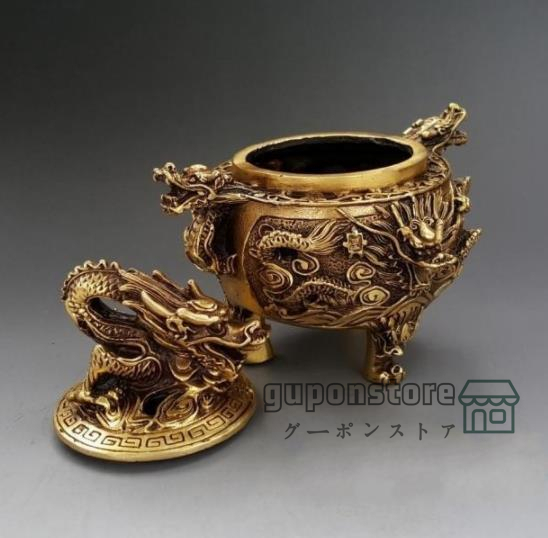 銅器 龍鳳竜柱香炉 香筒 薫炉 置物 香挿 装飾品 工芸品