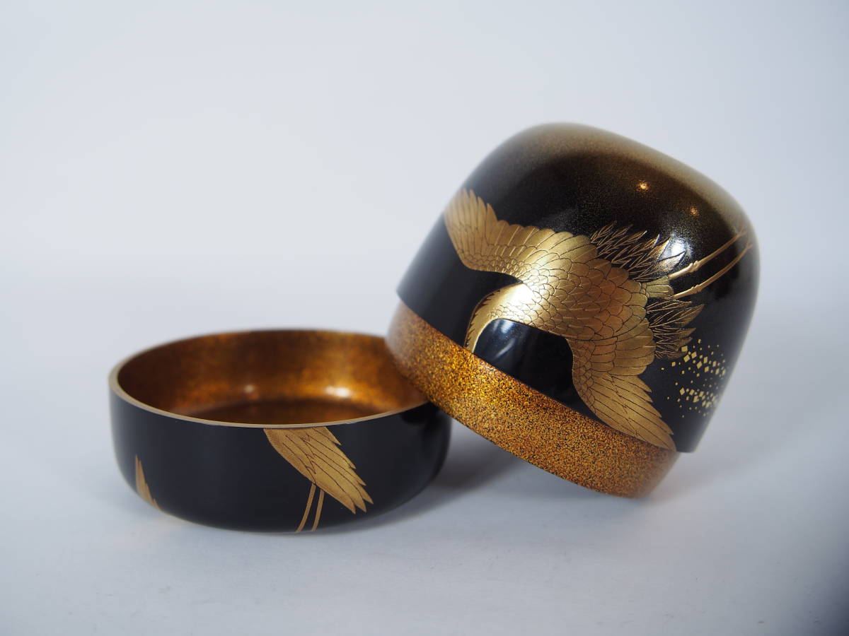 加賀蒔絵師 清瀬一光 内梨地 鶴蒔絵 大棗 棗 而妙斎