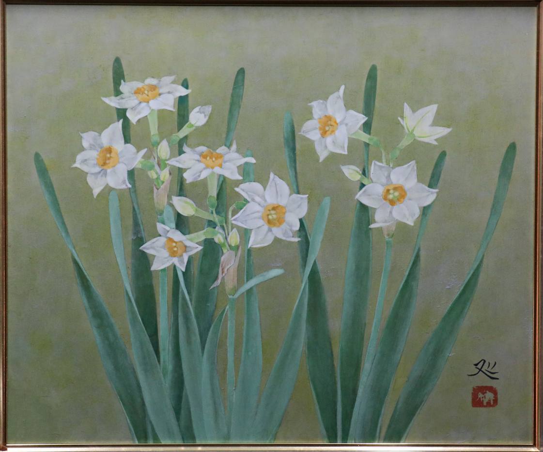 Yahoo!オークション - 【宙】模写 加山又造「水仙」日本画 F8号 額装