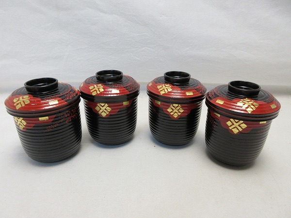 504012 【 未使用 茶道具 金彩梅正宝寺蒔絵 箸洗い 4客組 木製