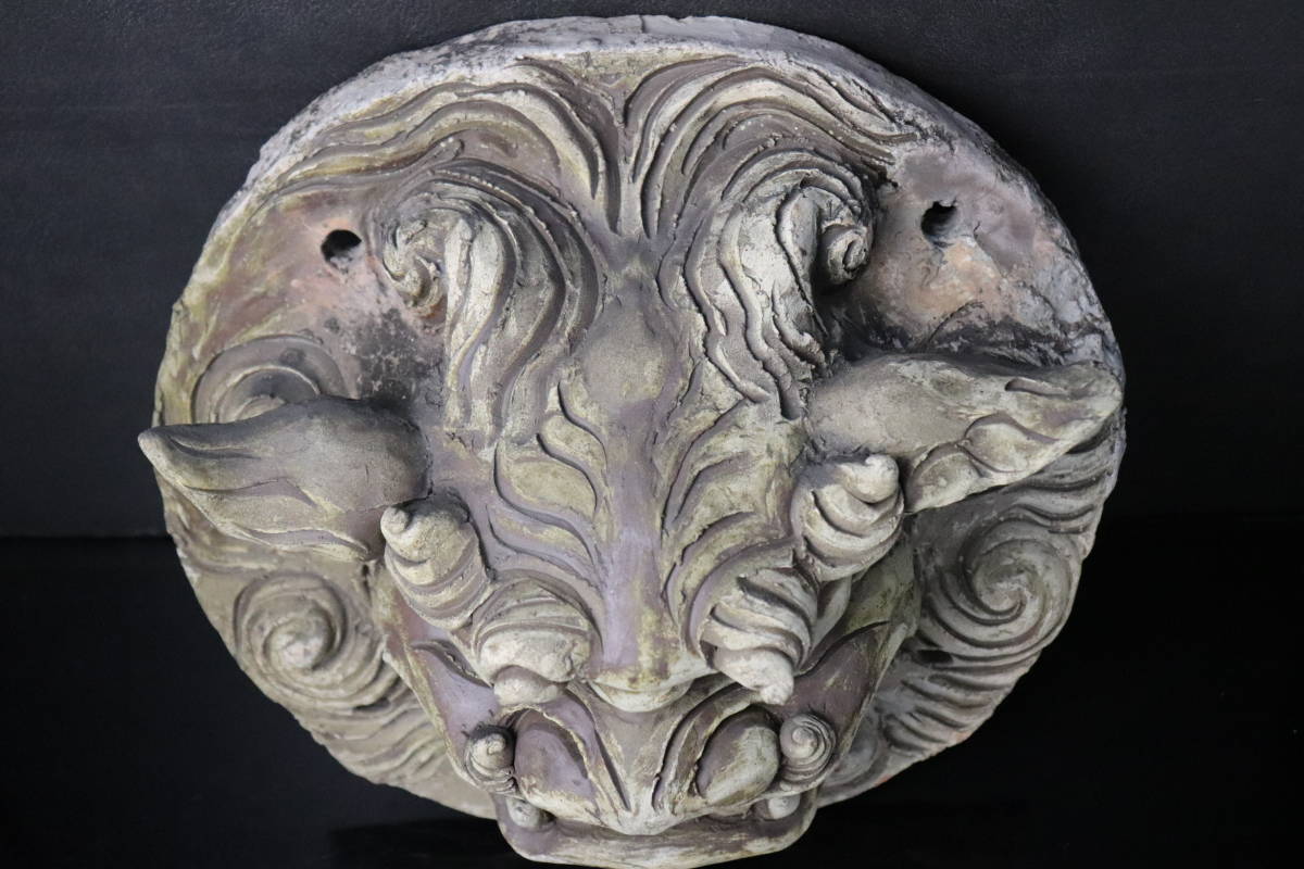 初荷です ◇壺屋の名工 島常賀 陶額 シーサー 獅子 在銘 常賀 34cm