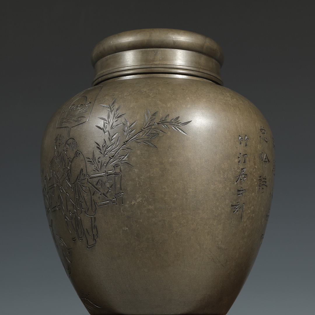 茶道具 古錫 唐木紫檀張 六角茶壷 茶心壷 一對 時代箱付 J R5494