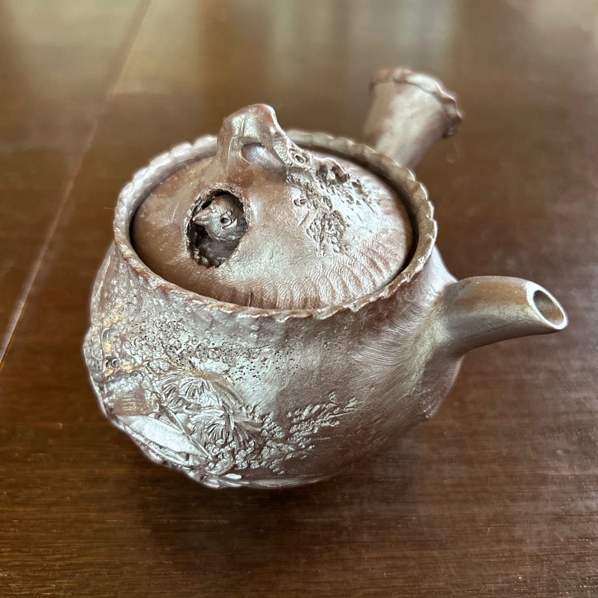 煎茶道具 萬古焼 古稀一光作 手捻 横手急須 茶壷 D R5471