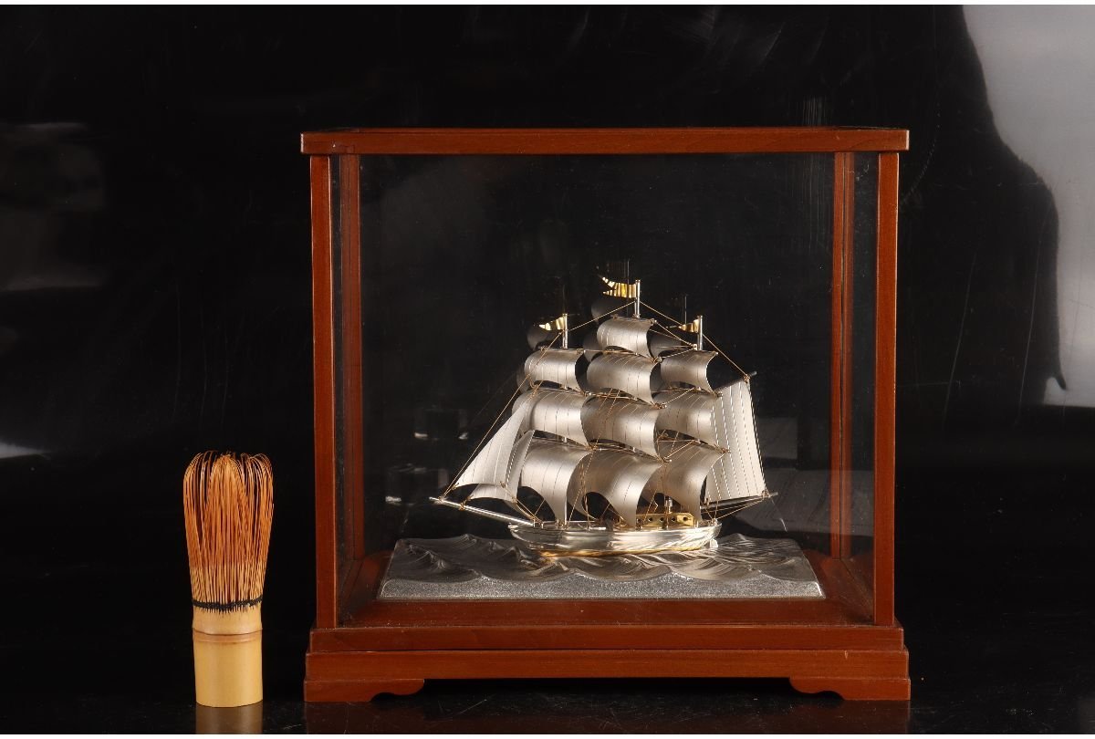 関工業 銀製 帆船 ヨット STERLING 960 シルバー 置物 ガラスケース
