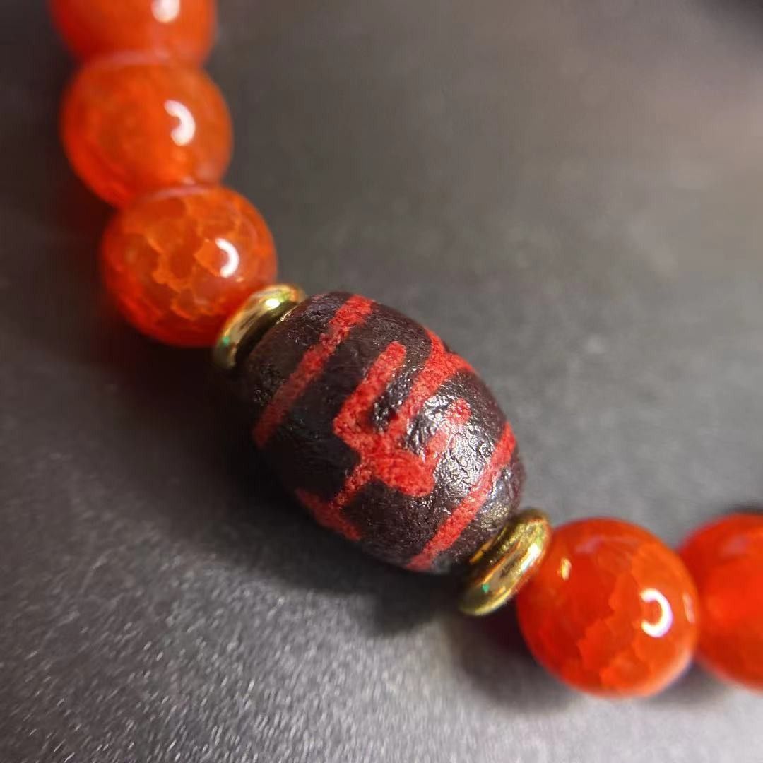 超激レア珍品‼︎ 古代老礦石 龍紋 たまご型閃電五眼天珠 フジヤマ 超激