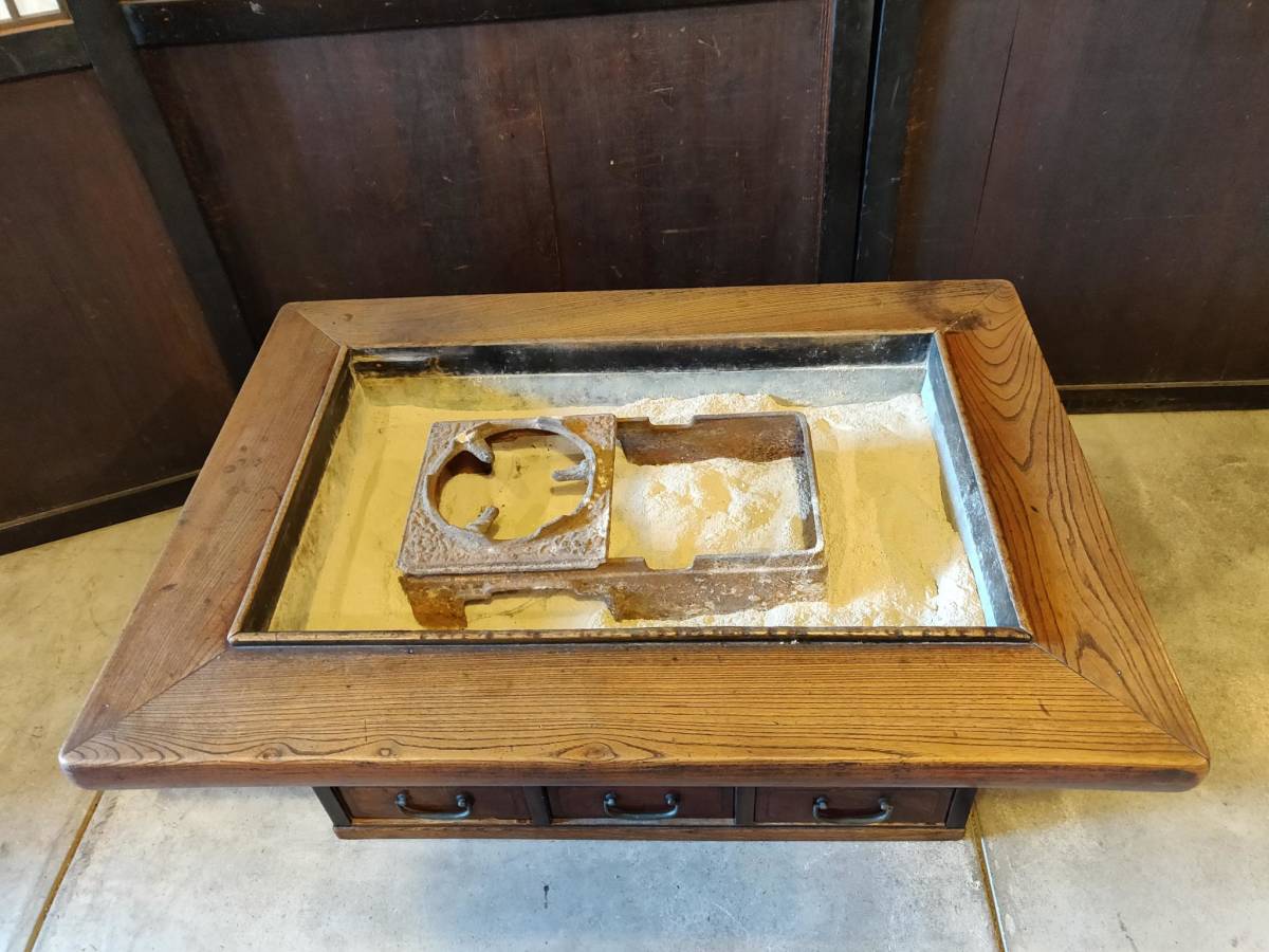 Yahoo!オークション - 長火鉢 箱火鉢 小型 囲炉裏 木製 アンティーク 2