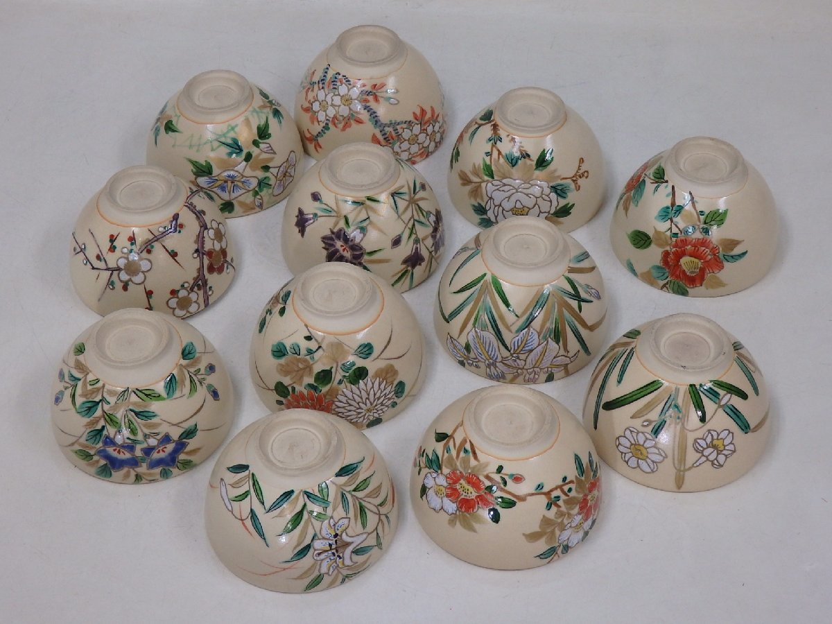 ☆横萩一光【仁清うつし十二ヶ月花暦銘碗】平安 一光造