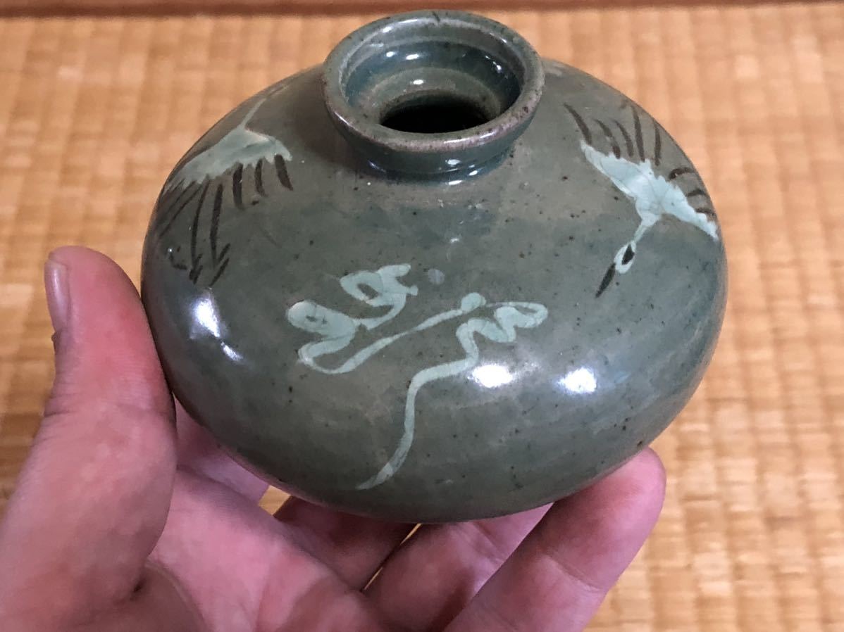 李朝 小壺 象嵌 白釉 古玩 京焼 アンティーク李朝 1客 李