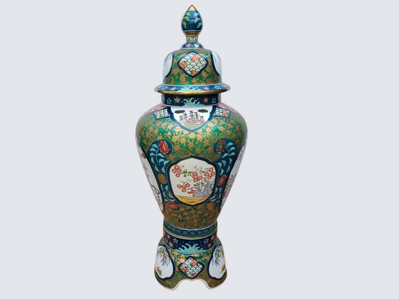 沈香壺 有田焼□金龍窯 博山作 三段壺 [h約118cm]色絵