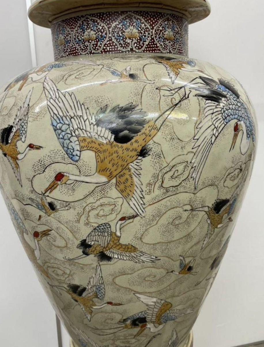 沈香壺 約130cm 薩摩焼 大壷 特大 花瓶 葵紋 飾り壺 金襴手金彩