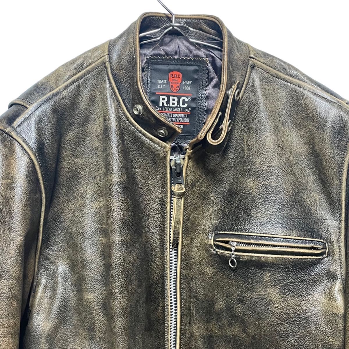 RBC シングルライダース レザージャケット 本革 茶芯 グランジ加工 L