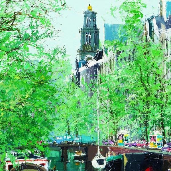 絵画 小田切訓 運河沿いの並木 美品 75/250 絵画 小田切訓 運河沿いの