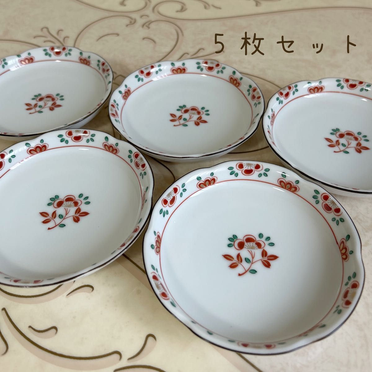 彩磁桜花文平皿 五枚組 (未使用 新品同様) 彩磁桜花文