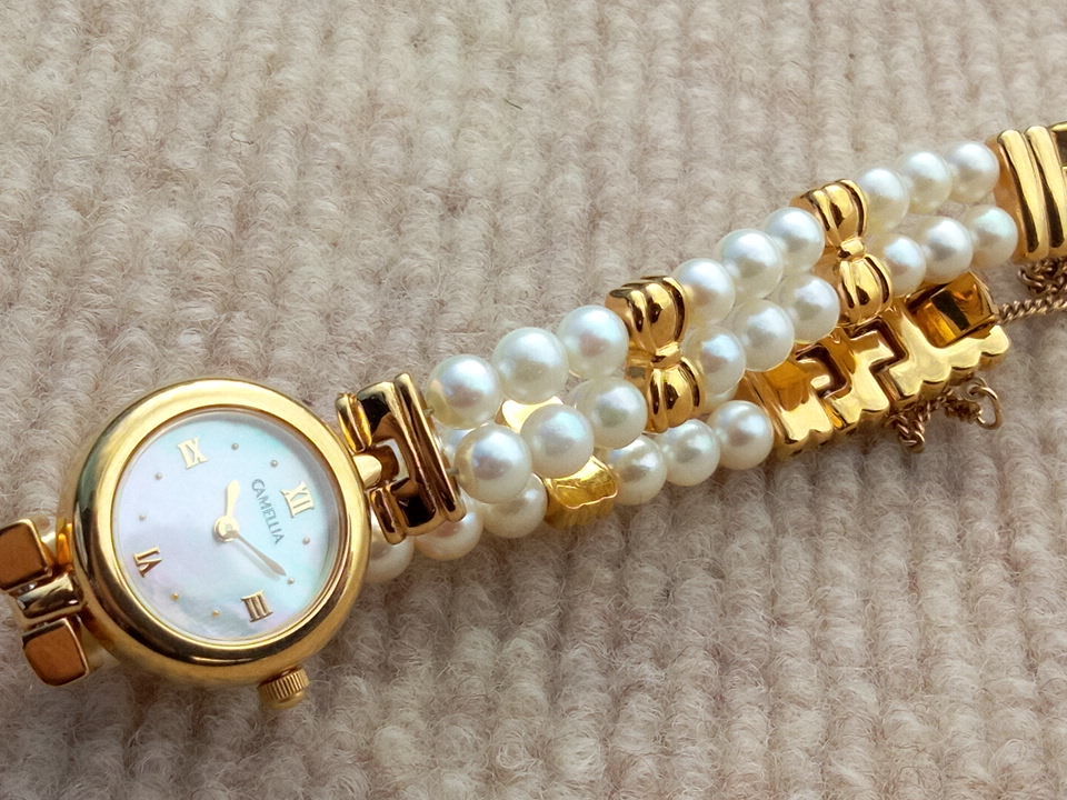 稼動品】CAMELLIA カメリア レディース パールウォッチ あこや真珠