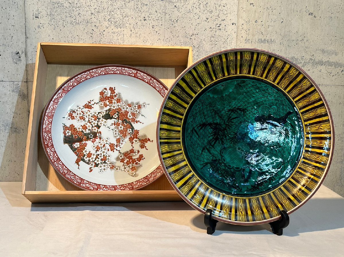 古九谷焼 角福 吉田屋 青手色絵山水大皿～ 希少年代物 古九谷焼 角福