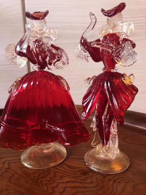 イタリア ベネチアン MURANO ガラス工芸 人形 ペア イタリア