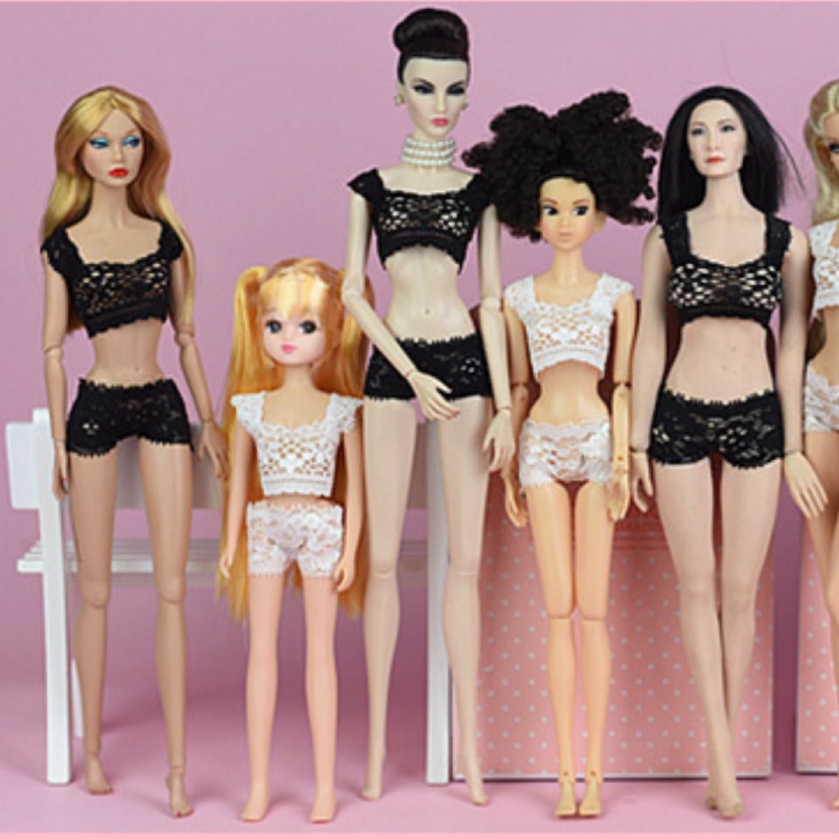 バービー 1/6ドール用 ランジェリー 下着上下 白と黒の2セット