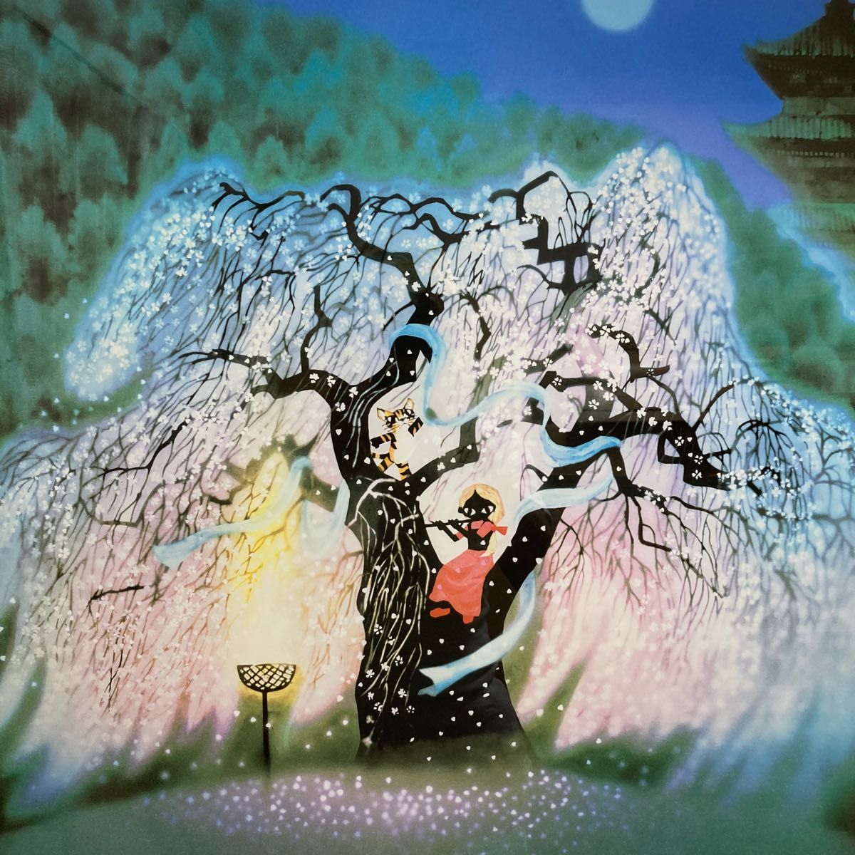 真作保証】藤城清治「しだれ桜」リトグラフ直筆サイン 保証書付き 版画