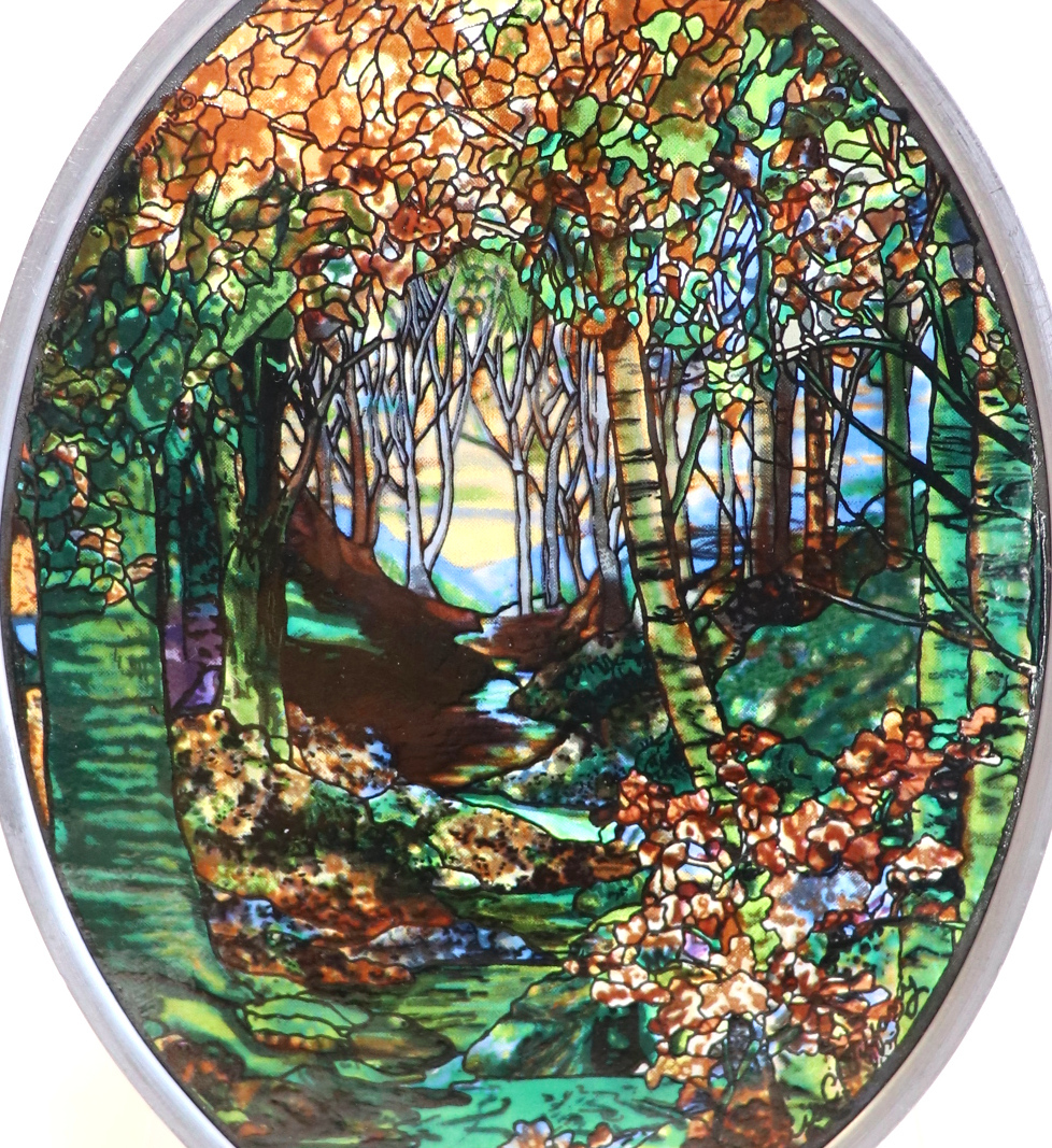 ルイス・C・ティファニー ヴィンテージ ステンドグラス 秋の風景 縦長