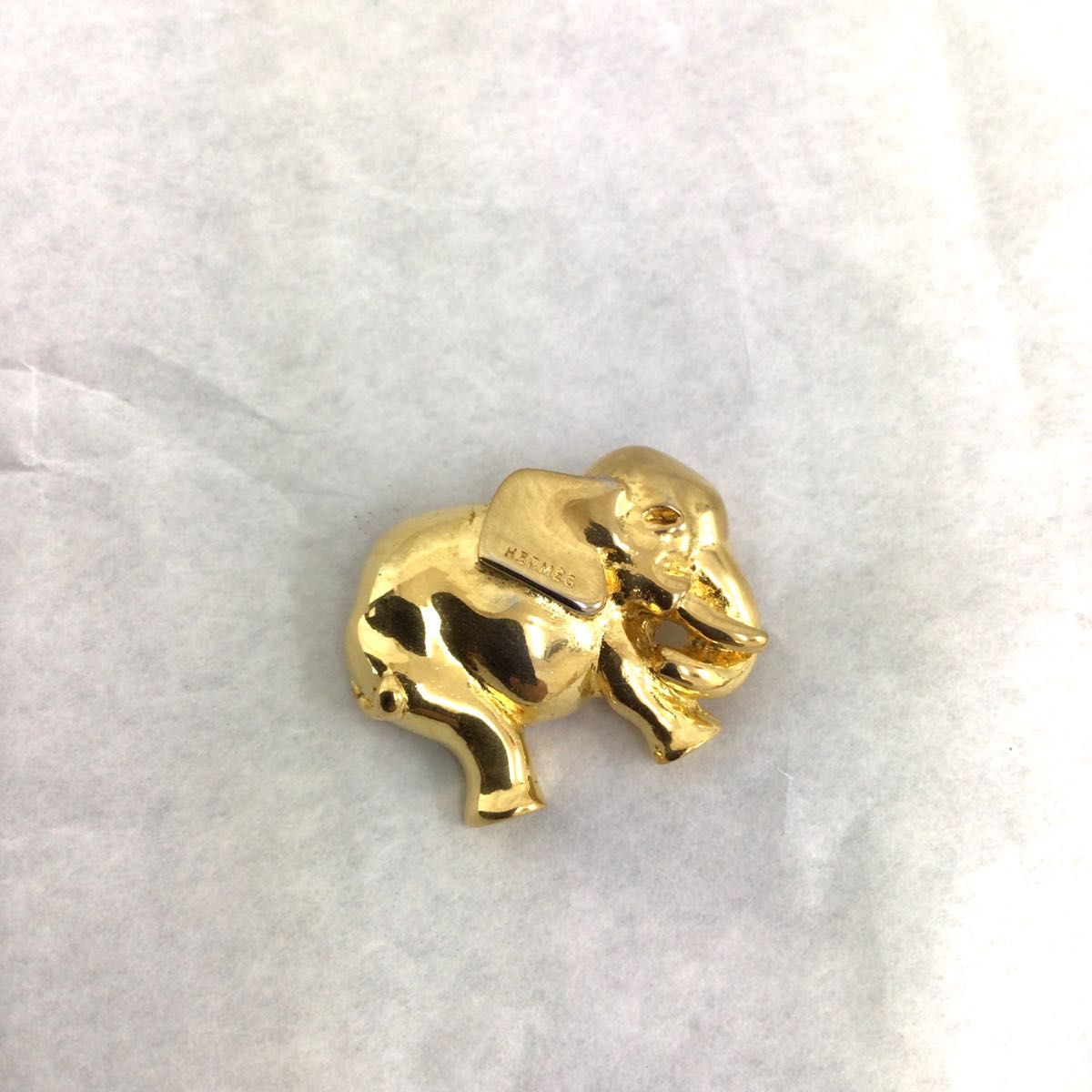 HERMES エレファント 象 ブローチ ゴールドカラー 箱付 HERMES