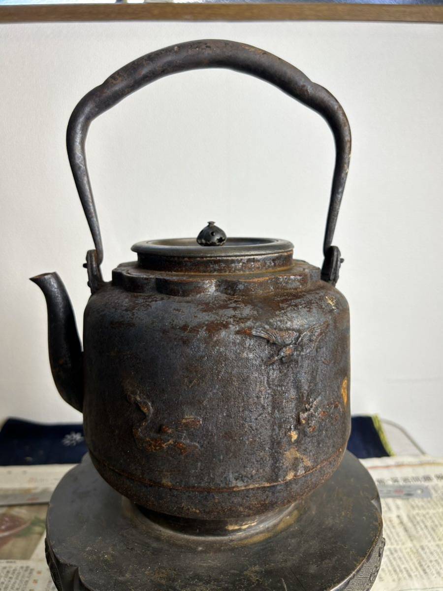 龍文堂 鉄瓶 煎茶道具 銅蓋 中古 刻印あり