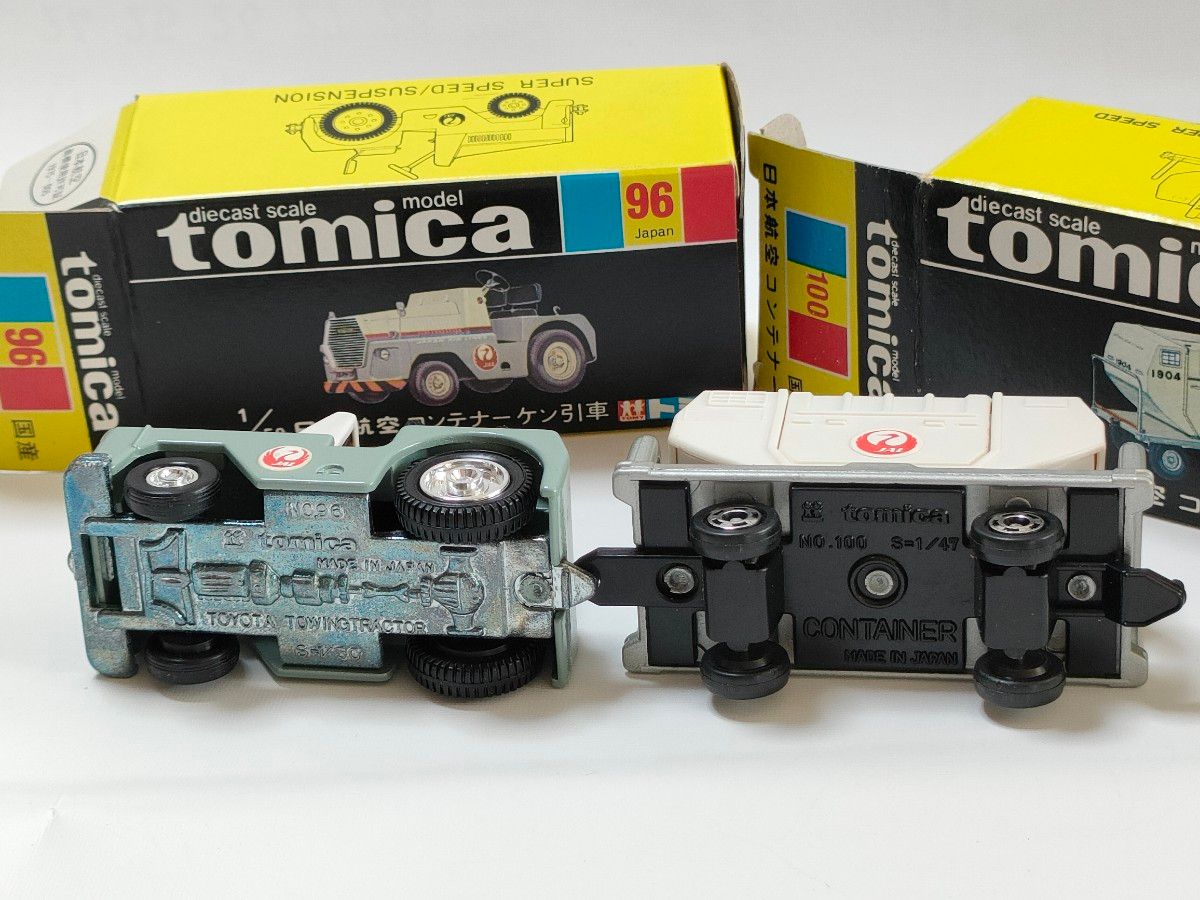 黒箱トミカ96 JAL日本航空コンテナ牽引車+100 JAL日本航空コンテナ 美