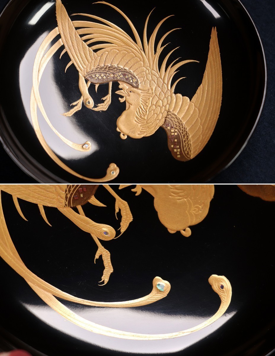 木製木地漆塗 【金蒔絵虎文漆塗飾皿】 径約50㎝ 輪島塗木製木地漆塗