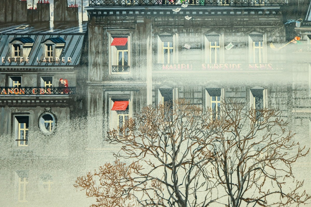 真作 ヒロ・ヤマガタ 1995年大判シルクスクリーン「手紙」画寸 76cm