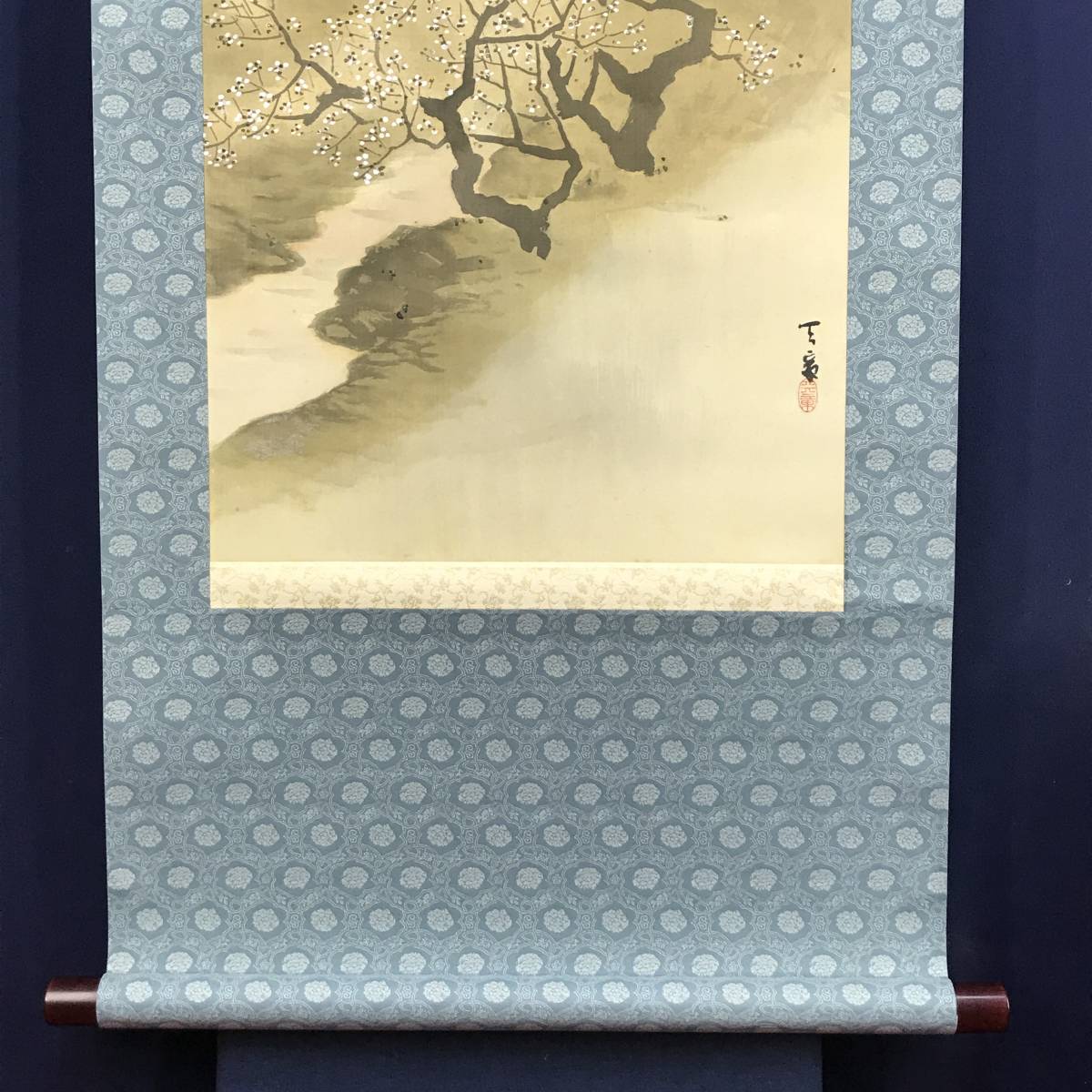 真作/泥谷文景/梅屋山渓図/梅花図/春景図/幽居図/掛軸/名家伝来/AE-11