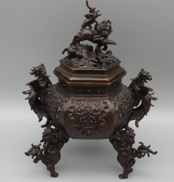 六角牡丹獅子香炉 二上常太郎 六角牡丹獅子香炉 二上常太郎 Yahoo