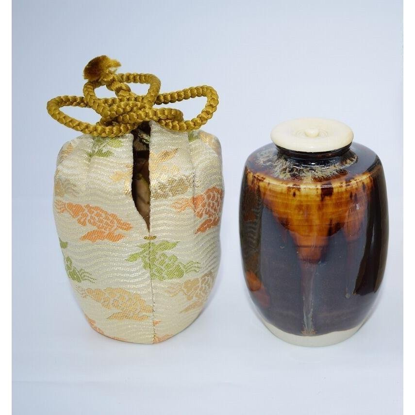 茶道具 京都洛東 桶谷定一作 肩衝茶入 正倉院如意華紋