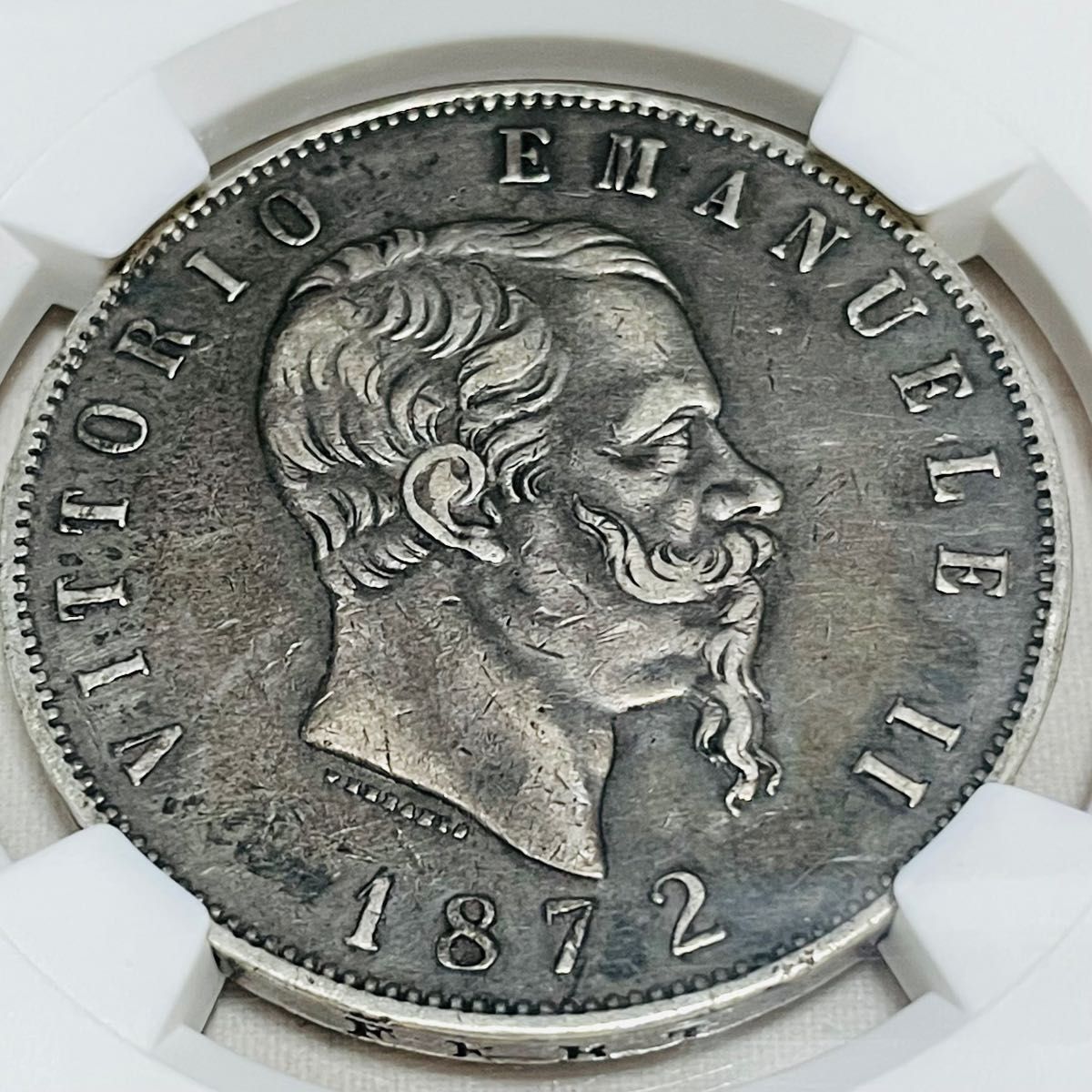 1872 イタリア 5リラ 大型銀貨 ヴィットリオ・エマニュエル2世 VF35