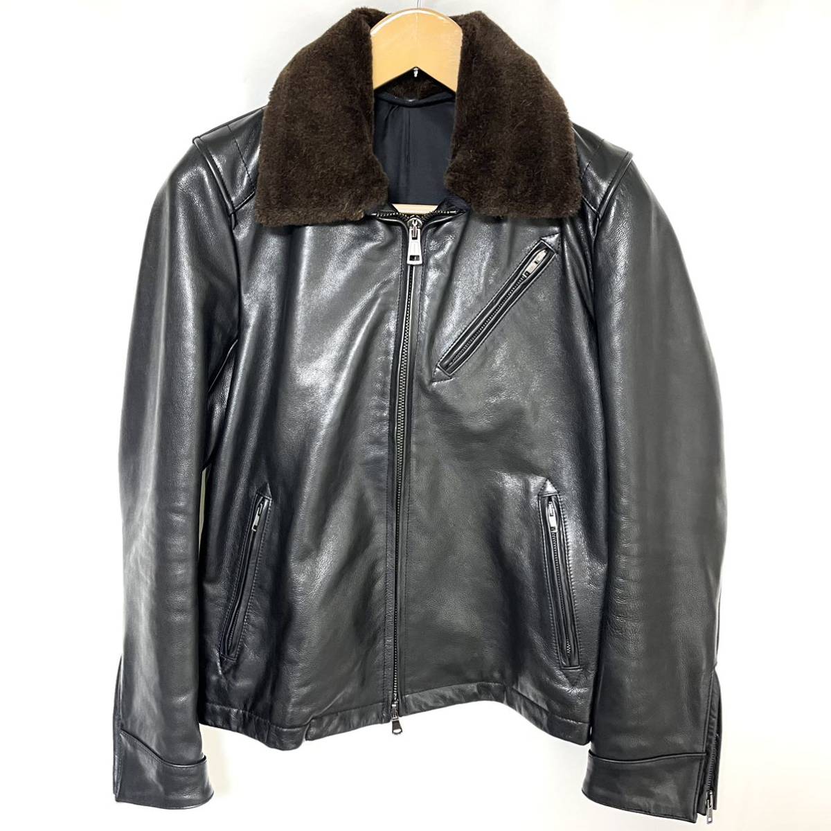 中綿シンサレート ラウンジリザード キップ・レザージャケット 黒3