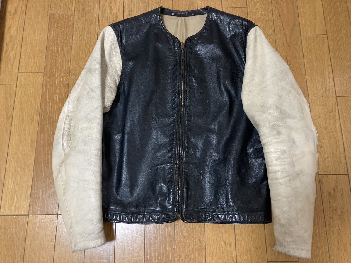 50s BATES ツートン レザーライダースジャケット ノーカラー シングル