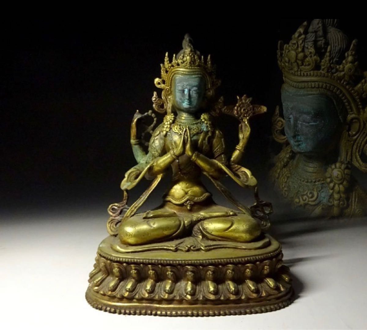 仏教古美術 古銅塗金彫刻 四臂観音仏像 明永楽年施款 古寺買取 唐物